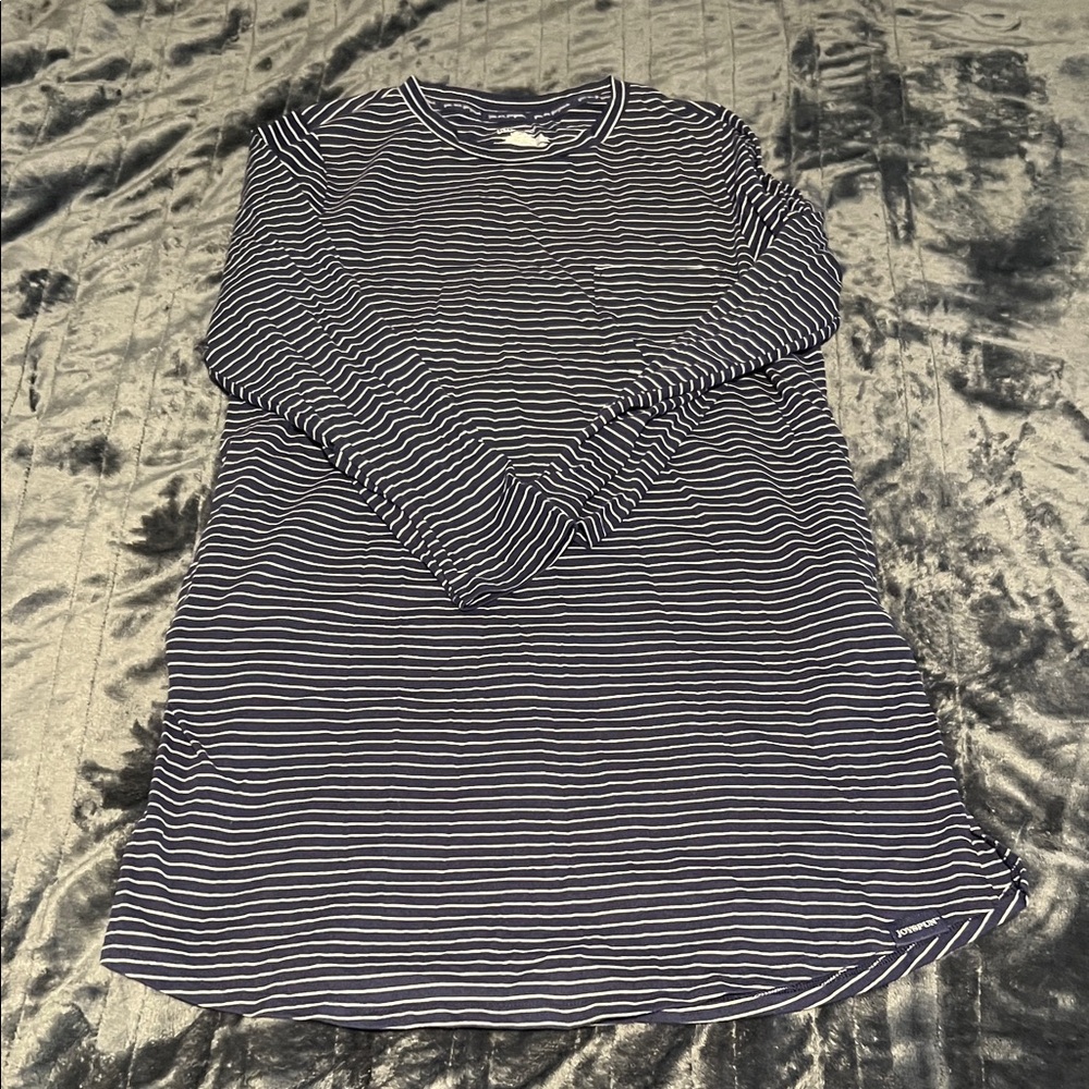 Striped Long Sleeve Tunic Top - Navy & White